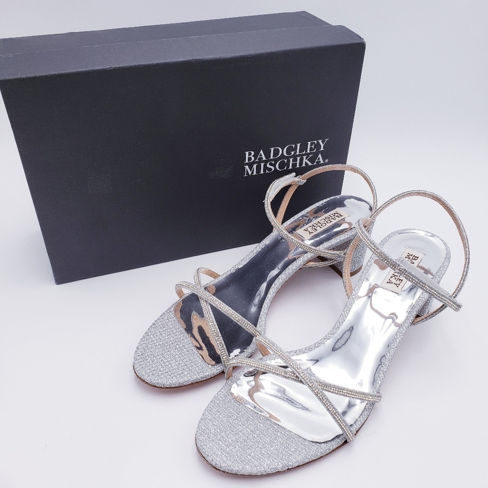 Badgley Mischka Silver Glitter Strappy Sandals